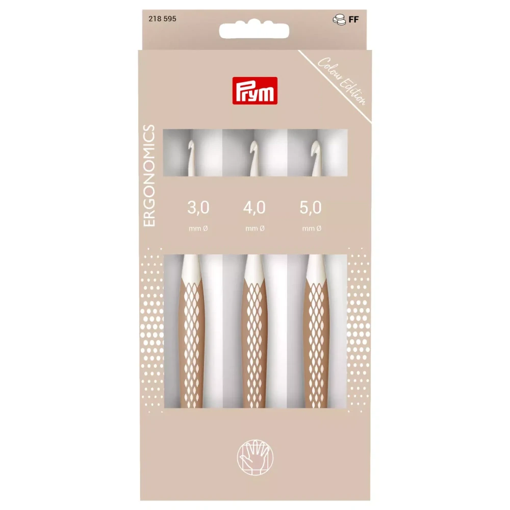 Sada háčků Prym Ergonomics Taupe 3/4/5