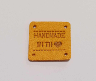 Hand Made with love 25x25mm hořčice skladem 4ks