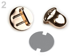 Zapínání na kabelku 30x32mm srdce RŮŽOVÉ ZLATO
